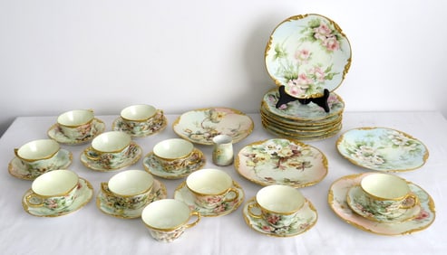 Hand Painted JPL France Art Nouveau Cake & Coffee Set
