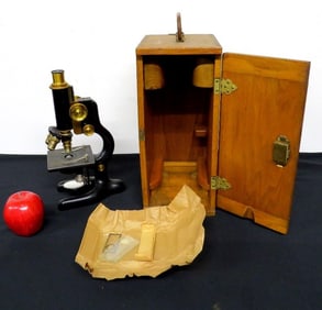 Cast Iron & Brass Cased Bausch & Lomb Scientific Microscope c.1900