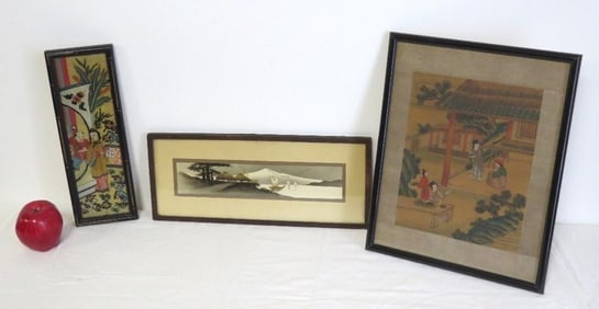 Three Pcs. Japanese Watercolors Early 20th C.