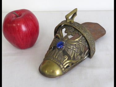 A Blue Bejeweled Spanish Colonial Brass Ladies Sidesaddle Shoe