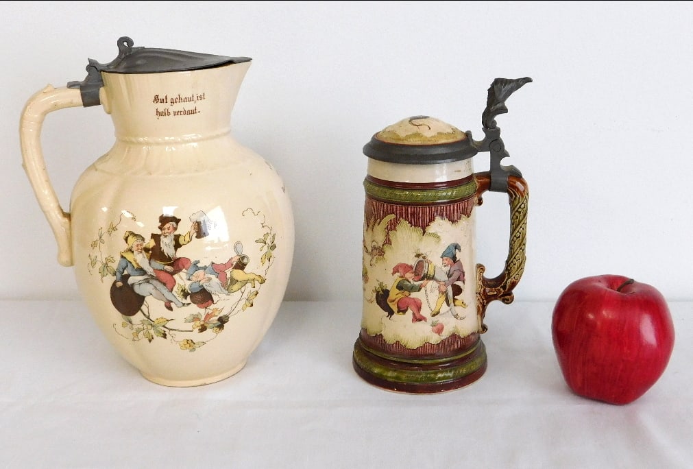 Two Mettlach Steins - Gnomes Drinking 2332/1031 & Gnomes Cavorting #2184. (1 of 12)