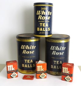 Lot of 6 Advertising Tea Cans - White Rose & McCormick