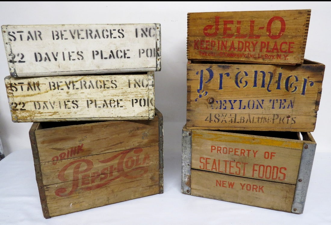 Six Old Wooden Soda & Food Advertising Crates (1 of 3)