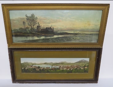 Two Early 19th Lithograph's of Lake Luzern, Sweden, and Holland By the Sea