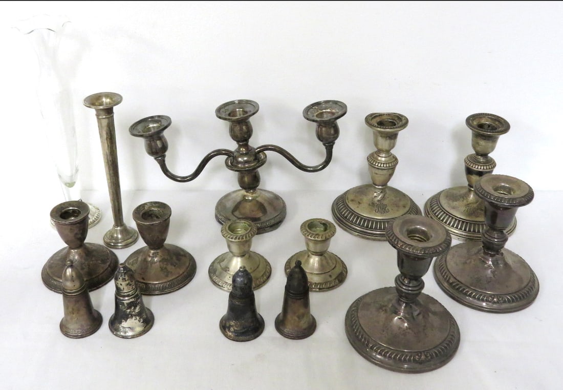 Weighted Sterling Candlesticks, Salt & Pepper Shakers (1 of 11)