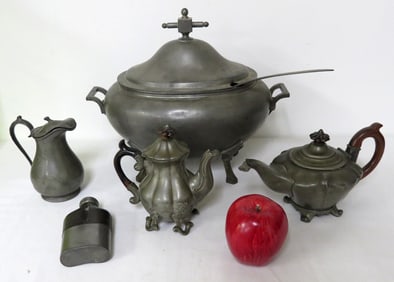 Lot of Early Pewter - 1867 Ashberry Patent Tureen, James Dixon, Etc.