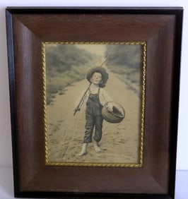 Campbell Market Co. c.1900 Framed Print of Barefoot Boy w/Fishing Pole