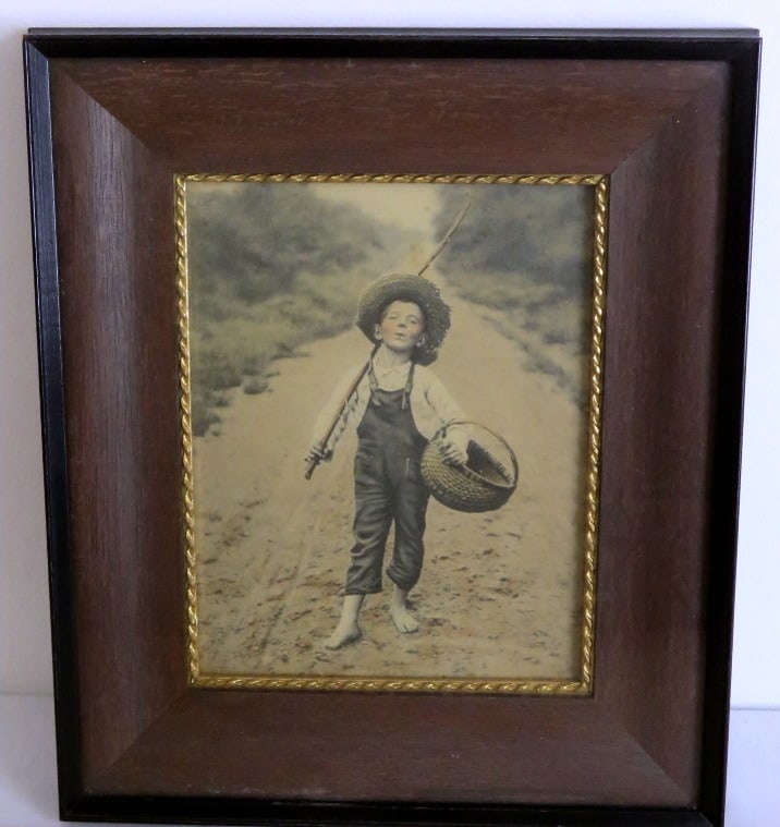 Campbell Market Co. c.1900 Framed Print of Barefoot Boy w/Fishing Pole (1 of 4)