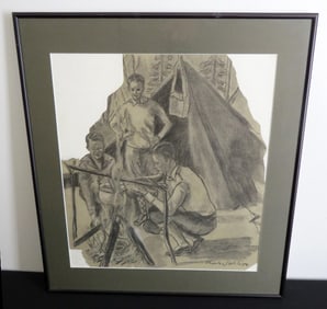 Charles J. Wilson Graphite on Paper Three Boys Camping