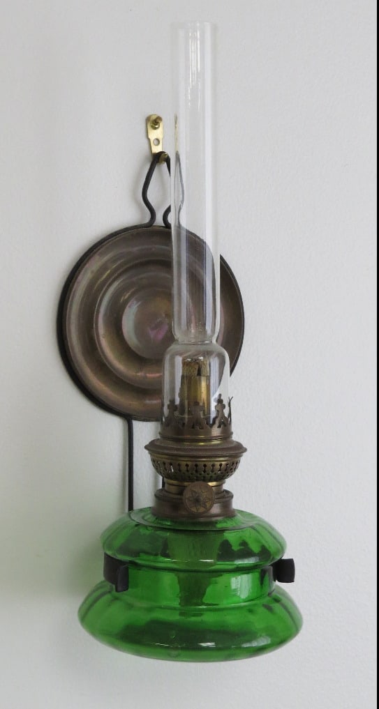 Antique Kosmos Brenner Green Glass Wall Sconce Oil Lamp (1 of 5)