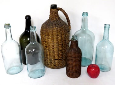 Lot of Eight Blown Glass Demijohn's