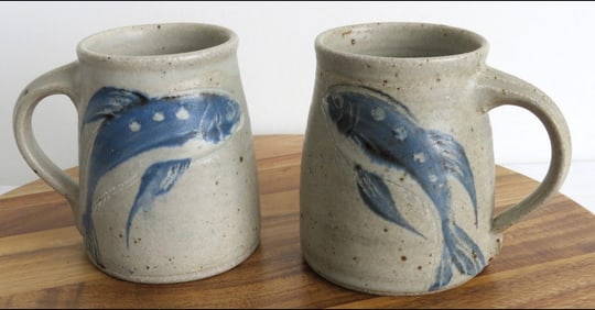Mika Seeger (Pete Seeger's Daughter), Studio Pottery Salt Glazed Fish Mugs