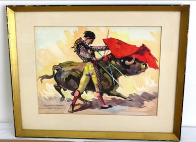 Orig Watercolor of Famous Mexican Bullfighter Lorenzo Garza (1908-1978)
