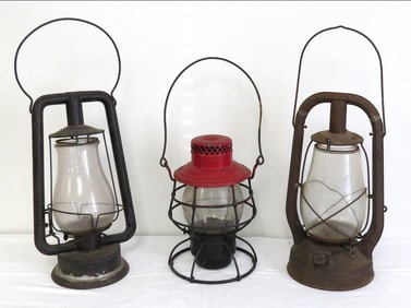 A Trio of Early Kerosene Railroad Lanterns - Dietz, Strong & Adlake