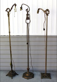 A Trio of Early 20th C. Iron Bridge Arm Floor Lamps including Rembrandt