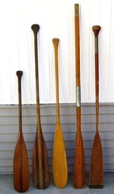 Lot of 5 Antique Wooden Oars Including Olde Towne Canoe