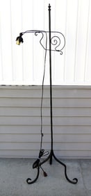 Mid-Century Thick Wrought Iron Adjustable Height Bridge Arm 3 Legged Floor Lamp