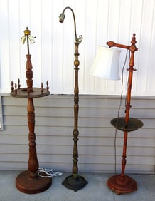 A Trio of Vintage Wooden Bodied Floor Lamps