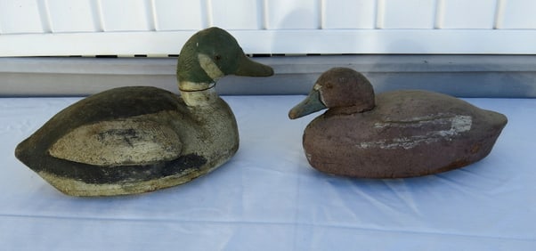 Pair of Antique Duck Decoys in Old Paint