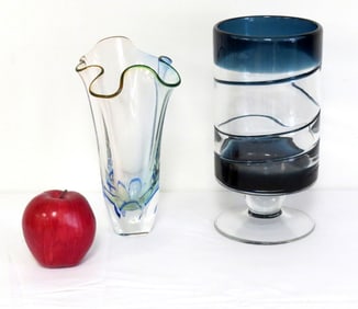 Two Studio Glass Vases - MCM Cobalt Swirl & Adam Jablonski Signed Swung Vase