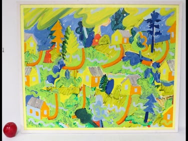 Bernard Greenwald (B. 1941 - ) "Village" Abstract O/B