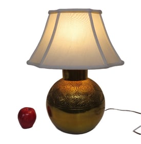 Vintage 1971 MCM styled Orb or Ball Pottery Lamp in Golden Bronze finish