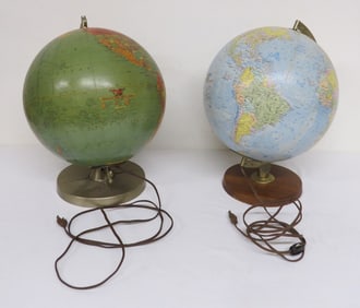 Two Mid-Century Light Up Replogle World Globes