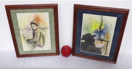 2 Post Modern Watercolor's of Jerusalem by Katz