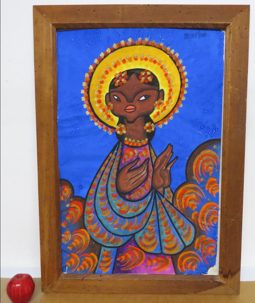 Jose' Maria De Servin (Mexican 1917-1983) The Angel: Jose Maria De Servin (Mexican/American 1917-1983) Watercolor on light tissue like paper of an Angel. Set in a wormwood frame measuring 25.25" x 35.5" in height. This piece is missing the cover glass,