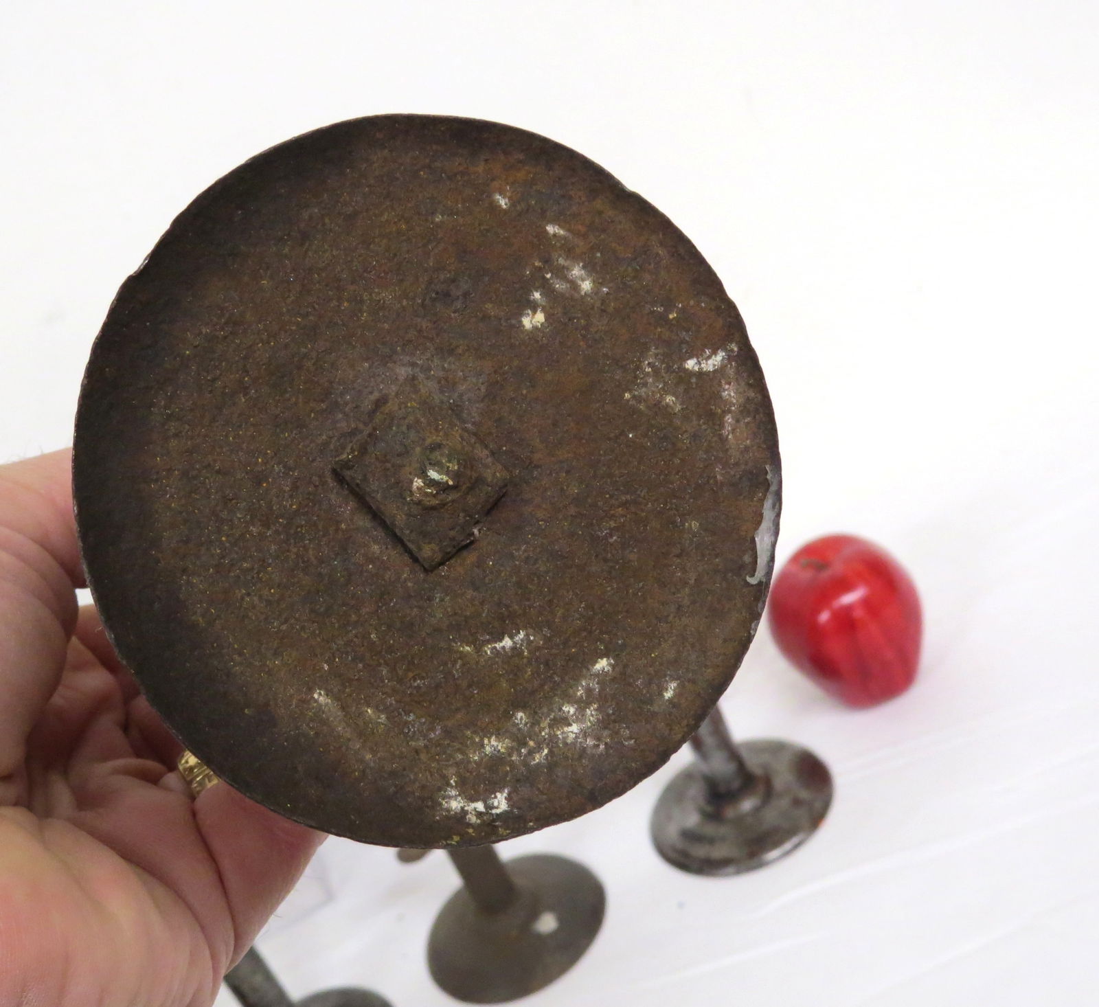 19th C. Sheet Iron Hog Scraper Candlesticks - 6