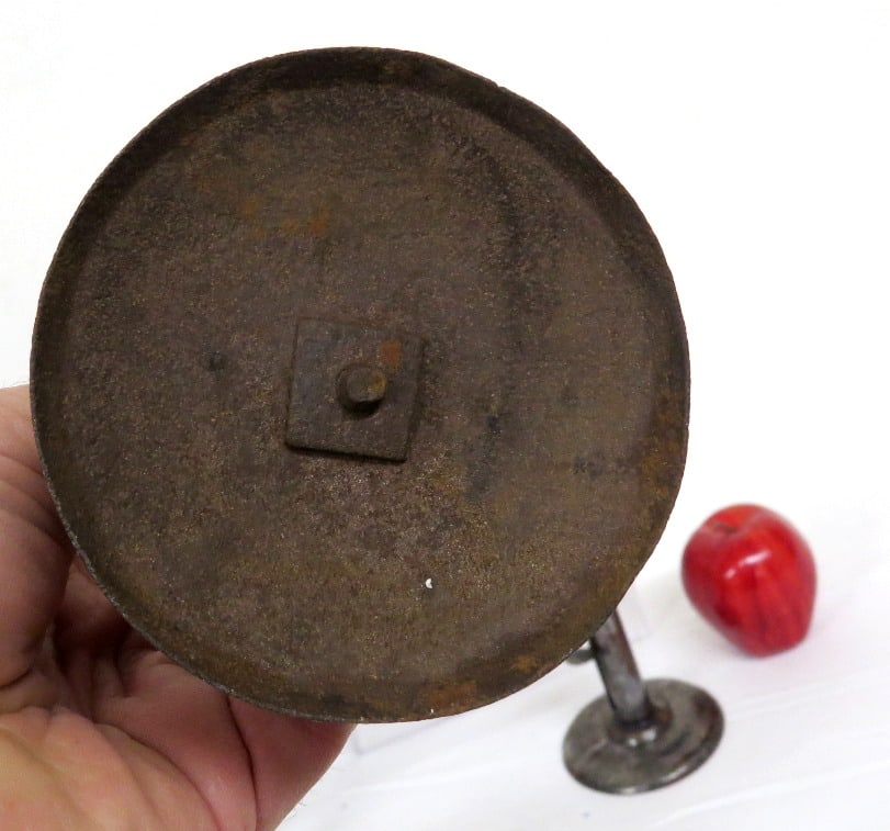 19th C. Sheet Iron Hog Scraper Candlesticks - 8