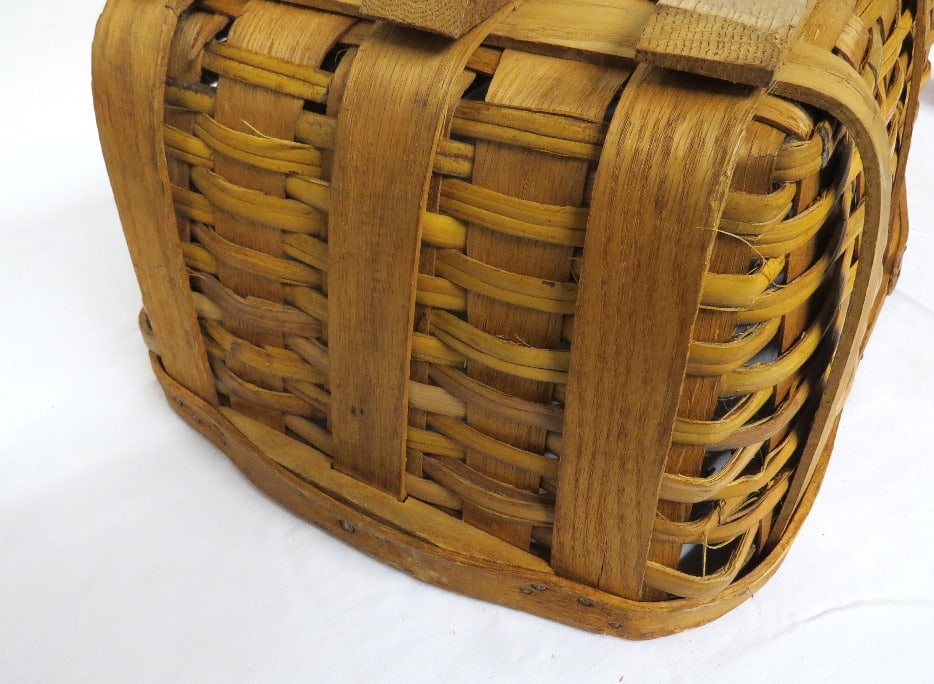 19th C. Rectangular Oak Splint Basket With Handles - 6