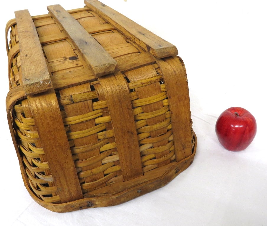 19th C. Rectangular Oak Splint Basket With Handles - 7