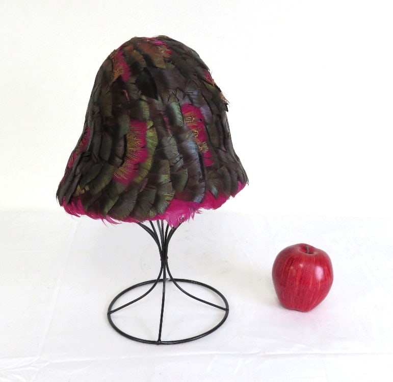 Art Deco Era Feather Hat Union Made: Another lovely Art Deco era feather hat with purple feathers, Union Made label