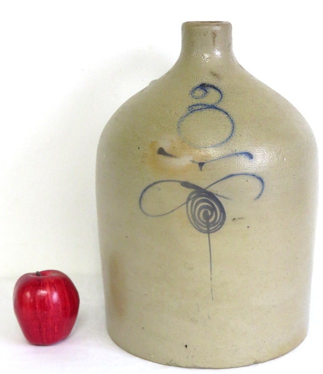 3 Gallon Red Wing Stoneware Jug: A three gallon stoneware jug with cobalt bee sting decoration, attributed to Red Wing, Minnesota. 15" in height, 10" diam, good condition