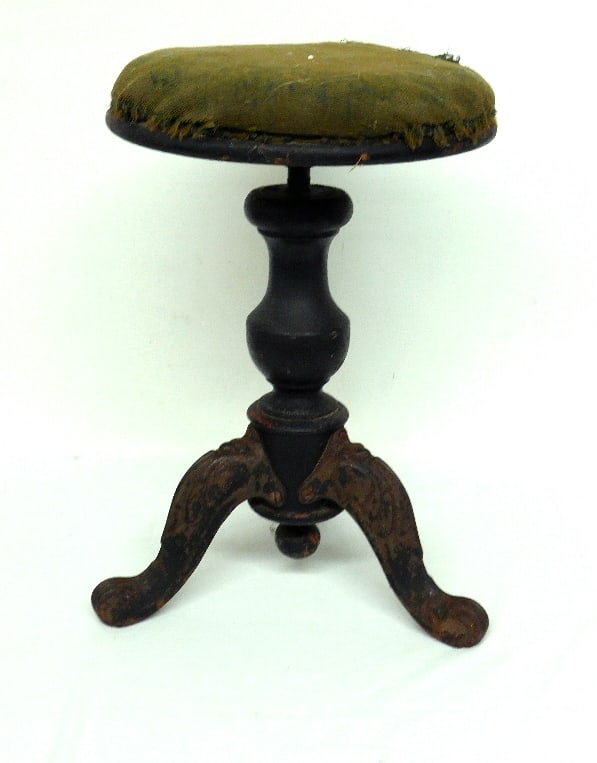 Antique Cast Iron Legged Piano Stool by Foster Merriam & Co. / Meriden CT: A mid-19th C. Cast Iron legged piano stool, attic recovered. Manufactured by Merriam & Co. of Meriden, CT.