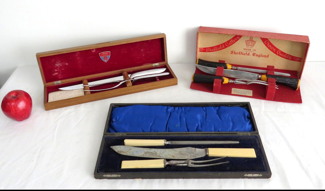 3 Boxed Carving Sets Early 20th C. to MCM era. English & American. (1 of 9)