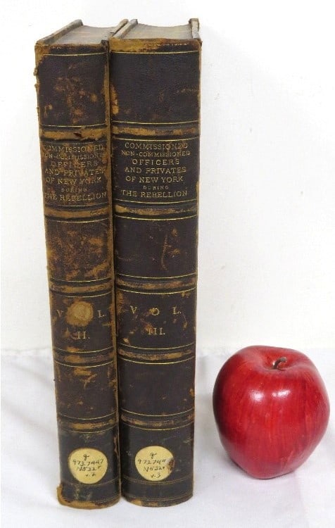 NYS Enlistments of Officers & Privates in the Civil War: Volumes Two & Three of what was originally a set of 3 published by the Adjutant General's Office of Southern NY c.1864, ex Union College, Albany N.Y., deaccessioned at some point c.1900. Both volumes