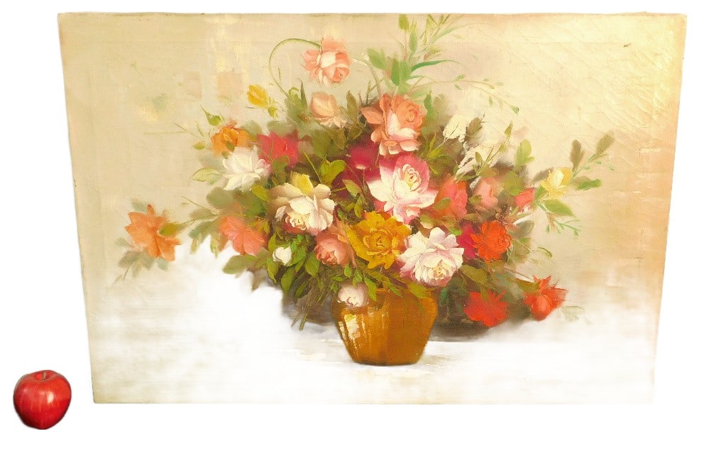 Robert Cox (American, b. 1934 -) Oil on Canvas Floral Still Life: A Floral still life by American artist Robert Cox (B. 1934 - ) measuring 36" by 24" in size.