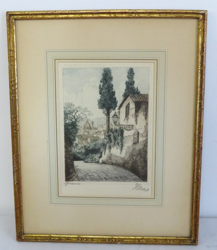 Kalle Artturi Havas (Finland, 1898-1936) Etching Florence Italy: Kalle Arrturi Havas (Finland, 1898-1936), pencil signed etching that looks to be titled Florence measuring 12.25" x 15.25" framed.