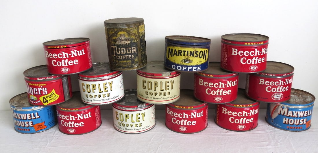 A lot of 15 Old Coffee Tins Incl. Beechnut, Maxwell House, Copley, Tudor, Etc. (1 of 5)