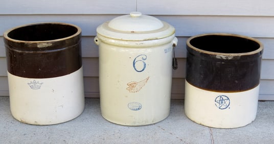 Three Country Stoneware Crocks Including Red Wing