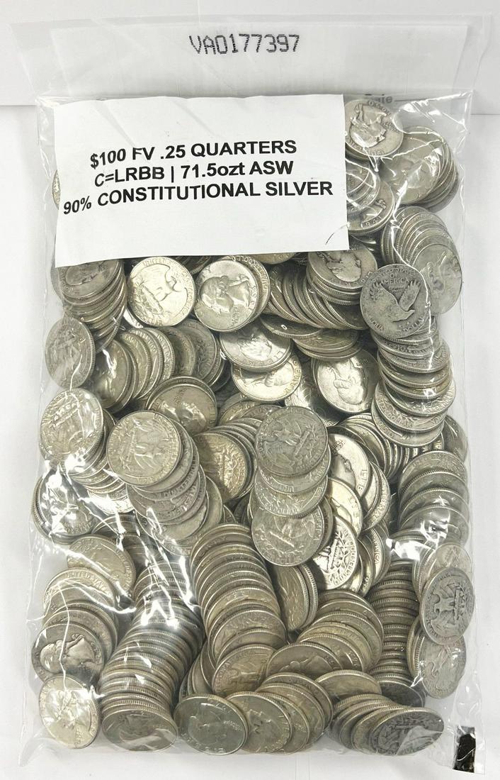United States Constitutional 90% Silver 25 Cent $100 (400-coins) (1 of 5)