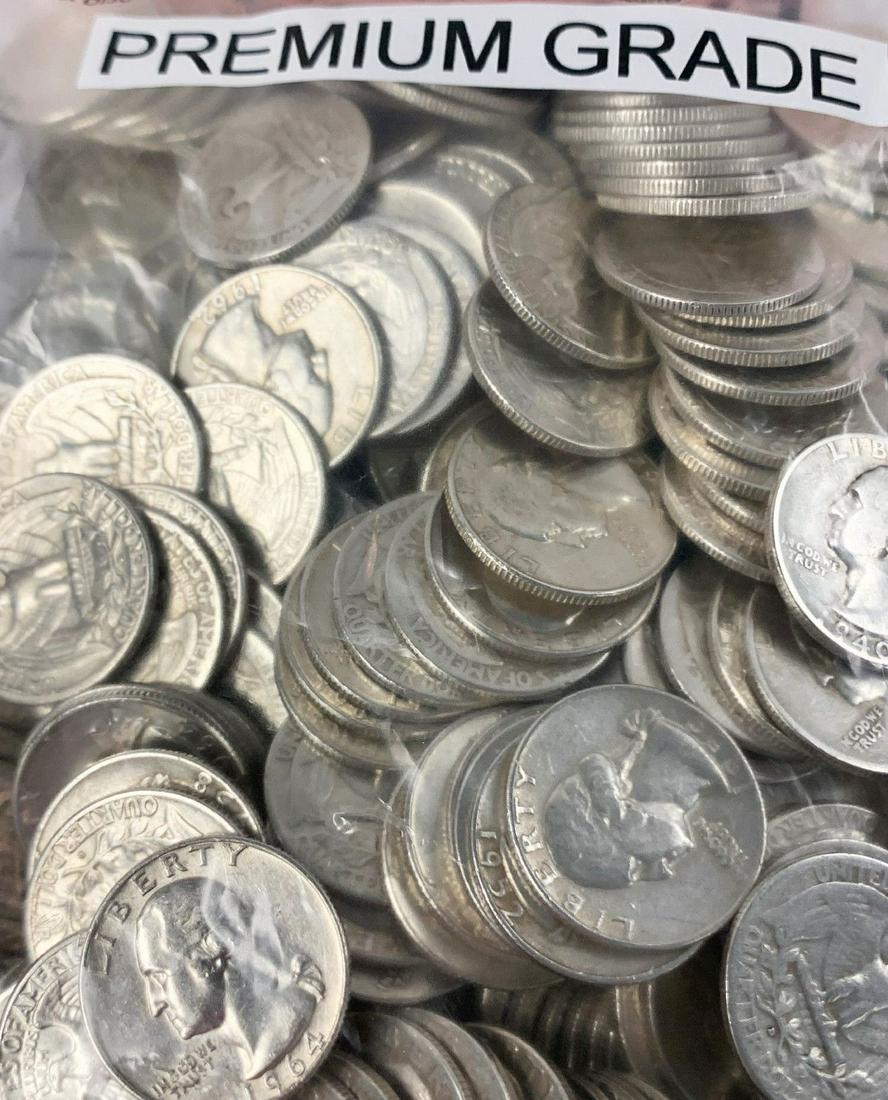 $100 Face 400-coins Non-Junk Premium 90% Silver 25C: Winner shall receive one bag of Pre-65 Non-Junk "PREMIUM GRADE" 90% silver quarters (400-coins), precisely resembling the bag shown here. $100 Face Value. Very nice cions!!!
