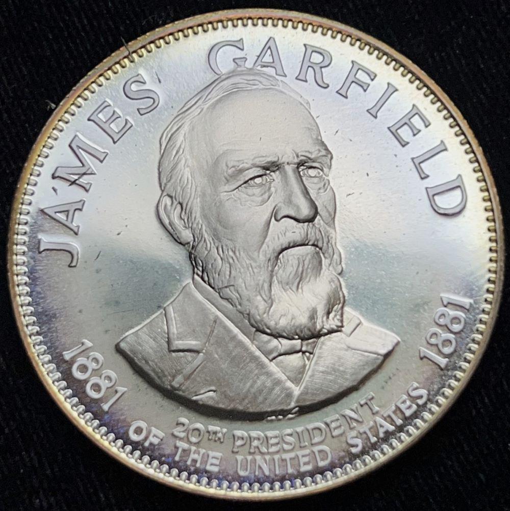 Vintage 1881 Presidential James Garfeild Sterling Silver 0.98 ozt ASW: We are auctioning individually (36-coins) this lot from a complete book album containing 36-coins, if one person wins 19 or more they will receive the album at no additional charge. (EP/B)