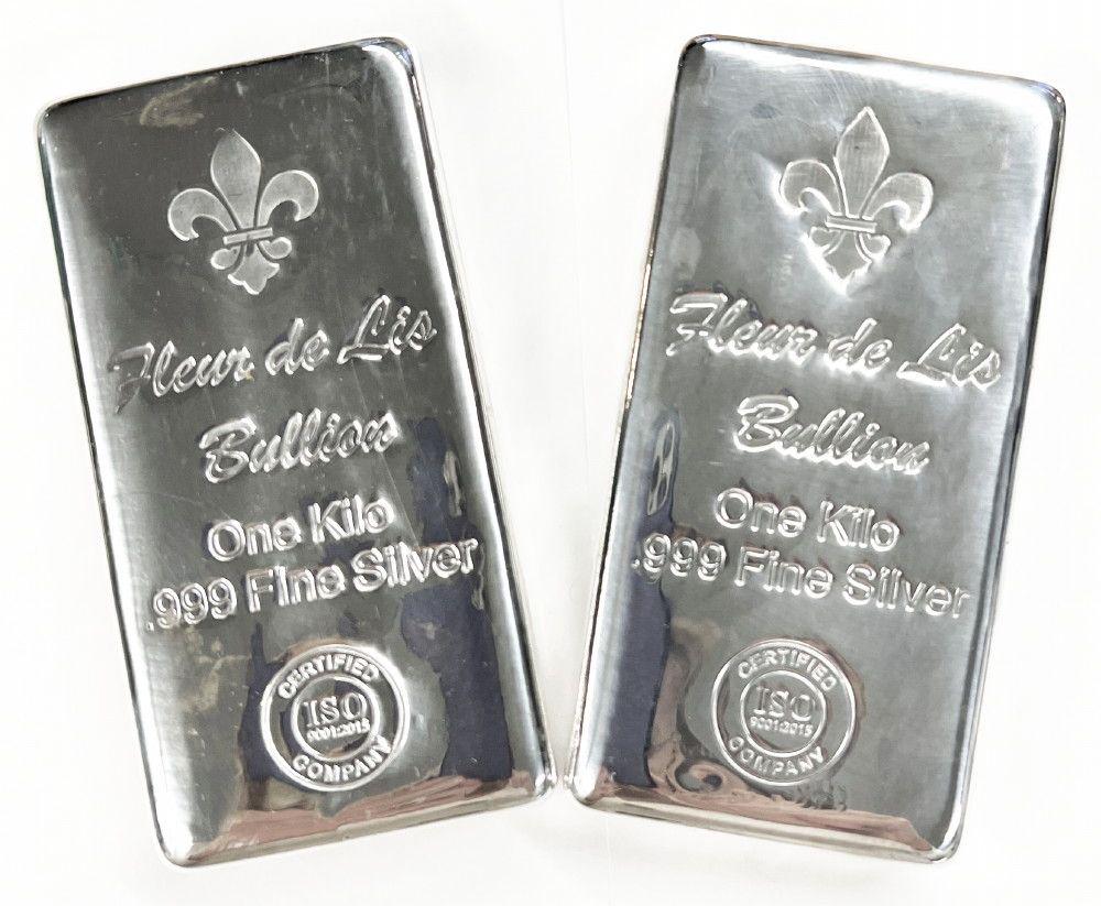 Fleur De Lis Poured .999 Silver Proof Kilo Bars (2-bars) (1 of 11)