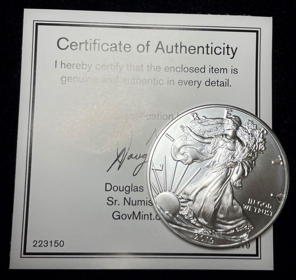 2019 American Silver Eagle: Winner shall receive (1) coin precisely resembling the coin shown here. (JM/B)