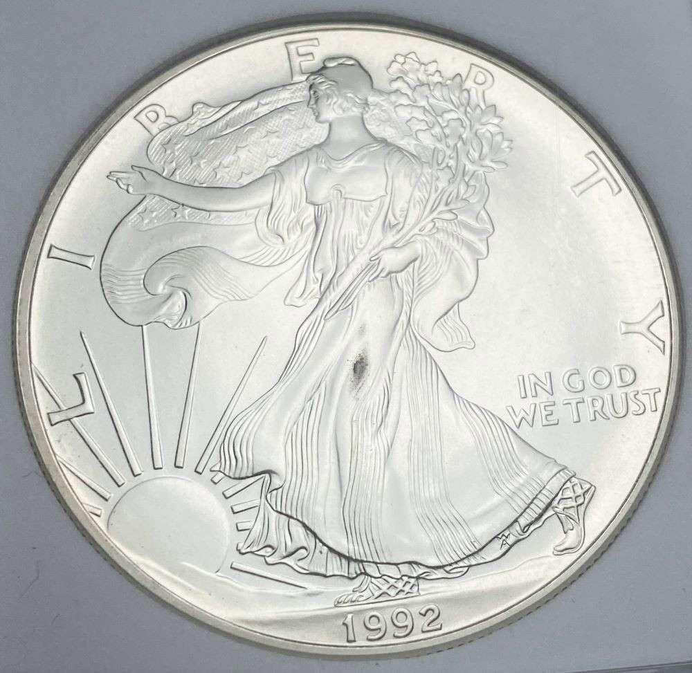 1992 American Silver Eagle MS70?: Winner shall receive the exact coin shown here. (RR/EB)