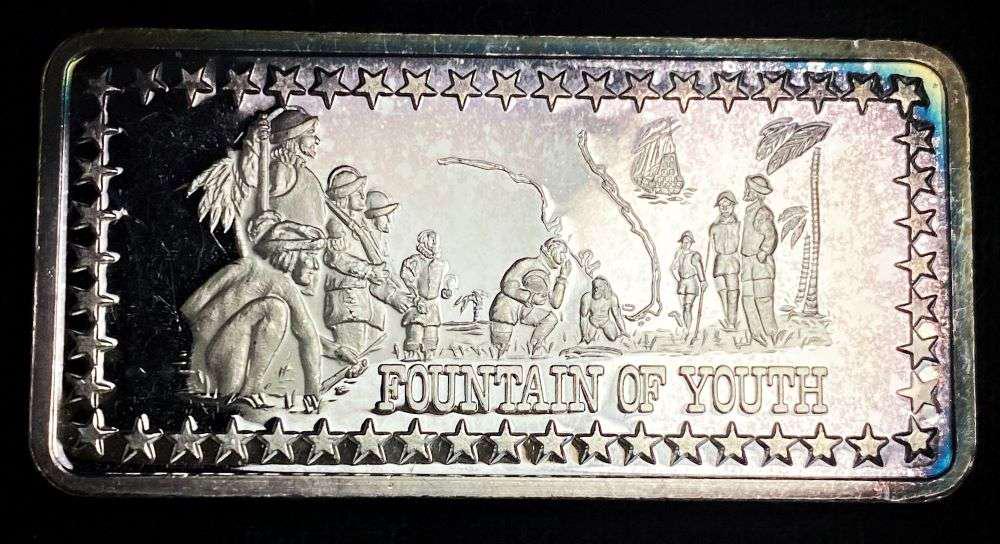 Fountain Of Youth "Wonders Of America" 1 ozt .999 Silver Bar: Winner shall receive the exact bar shown here. (RR)