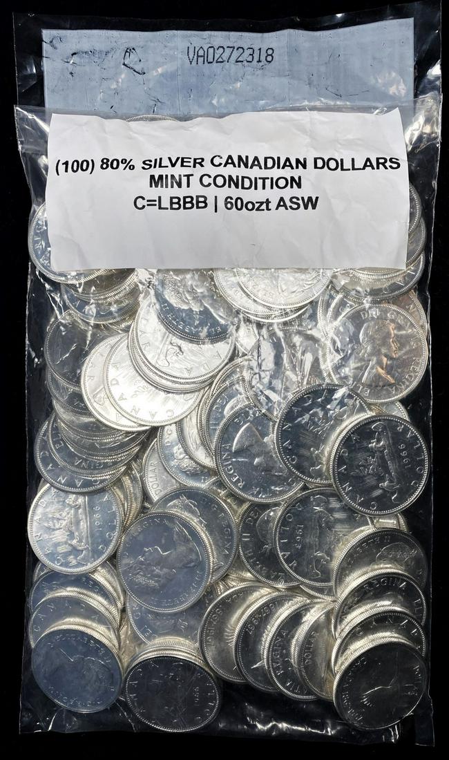 $100 Face 80% Silver Canadian Dollars Proof-Like Mint Condition Sealed Evidence Bag (1 of 6)